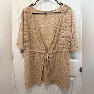 Refuge Tan Crochet Tie-Front Tunic. Woman’s size L/XL.